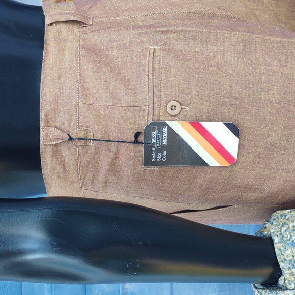 Pierre Garcia Men's Luxury Linen Mustard Color Pleated Trousers - Picture 7 of 17